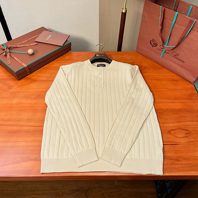 loro piana henley ribbed knit sweater